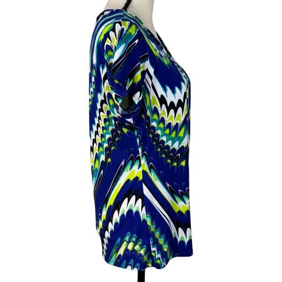Worthington Large Top Abstract Cap Sleeves Stretch Scoop Neck Lightweight Multi - Picture 3 of 7